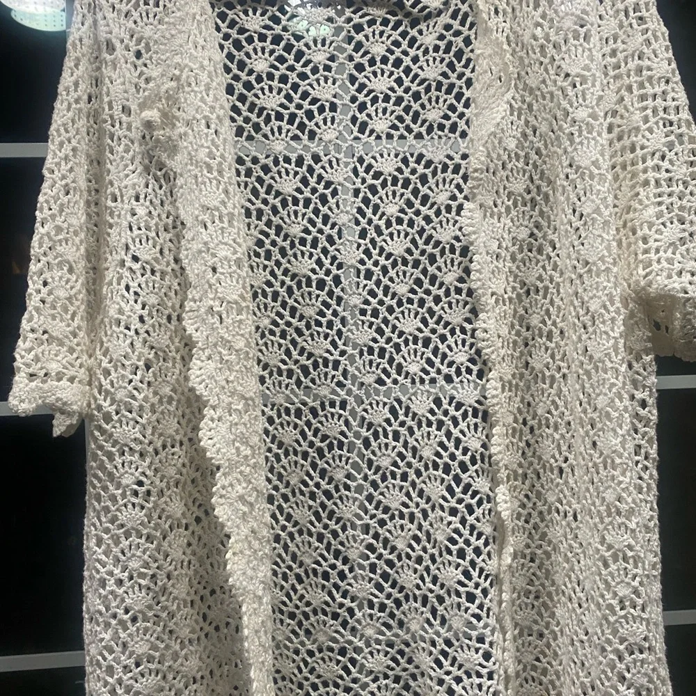 White Crochet Open-Front Cardigan - Picture 2 of 3